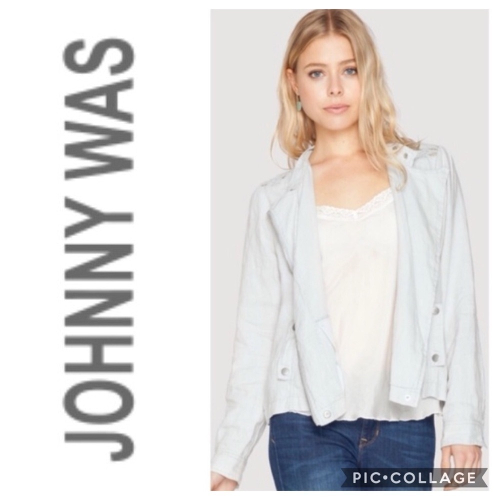 100% Linen Cutout Jacket Sz Small Johnny Was Blue